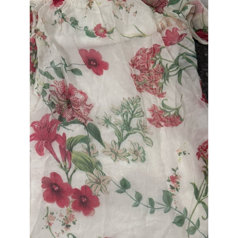 Luisa Ricci Silk Romantic Floral Peasant Boho Blouse Sheer Puff Sleeve Flowy L - Picture 8 of 12